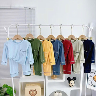 Bộ tay dài trơn viền lé phối túi đơn giản mà sang cho bé mặc ngủ size 90-150