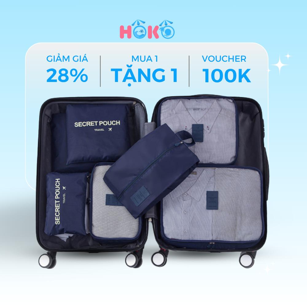Bộ 6/7/8 túi đựng quần áo đồ lót tất vớ đi du lịch chống thấm HOKO set túi đựng đồ trang điểm,cá nhân phân loại xếp vali