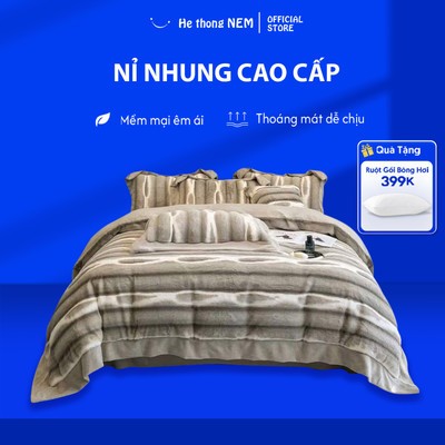 Bộ chăn ga gối 5 món He thong NEM cao cấp Bộ set vỏ chăn ga ra  phủ trải giường gối nệm đệm 5 món nỉ nhung mịn trần bông
