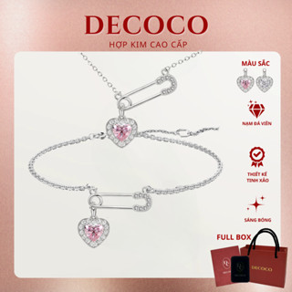 Set dây chuyền lắc tay nữ DECOCO Safety Pin trái tim ghim băng đính đá ( kèm Túi giấy + Hộp + Thiệp )