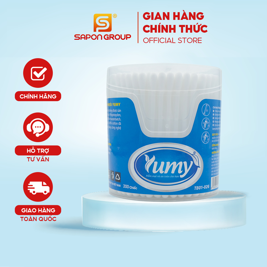 Tăm bông YUMY Hộp Vát Size L – 200 Que/Hộp (TB01-026) - Dành Cho Người Lớn, Hộp Vát Sang Trọng