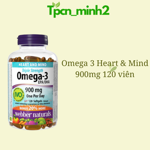 Dầu cá Omega 3 Triple Strength 900mg cung cấp 600mg EPA và 300mg DHA Omega 3 Webber Natural hộp 120 