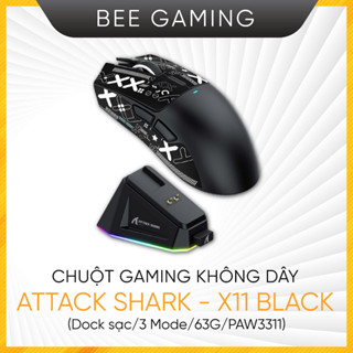  Chuột gaming không dây Attack Shark – X11 Black  Dock sạc   3 Modes   63G   PAW3311  