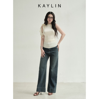 Quần JEAN KAYLIN form suông Basic phối dây chất vải denim dầy dặn phong cách - N2325