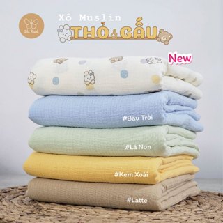 [Thỏ Gấu] Vải Xô Muslin 2 lớp Siêu Mềm Họa Tiết may khăn tã cho bé