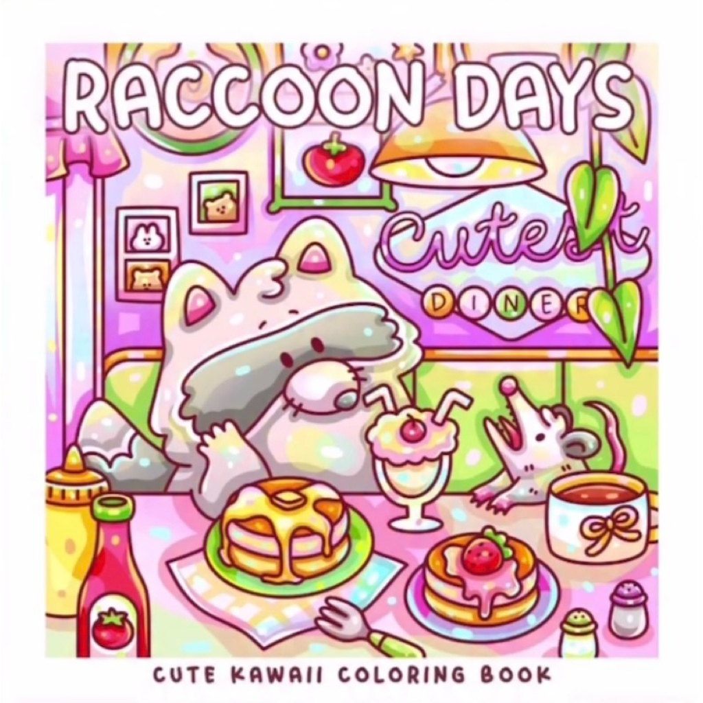 (33 tranh dày 180gsm) Quyển tranh tô màu gấu mèo cute “RACOON DAYS”