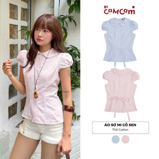  Áo Sơ Mi Cổ Sen Chiết Eo Tay Nhí Hàn Quốc Bycamcam Nữ Tính 2025 AMN012 