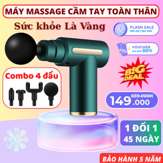  Máy massage cầm tay mini Súng massage cầm tay đấm lưng mát xa trị liệu cổ vai gáy 4 đầu 6 chế độ Hàng tốt. 