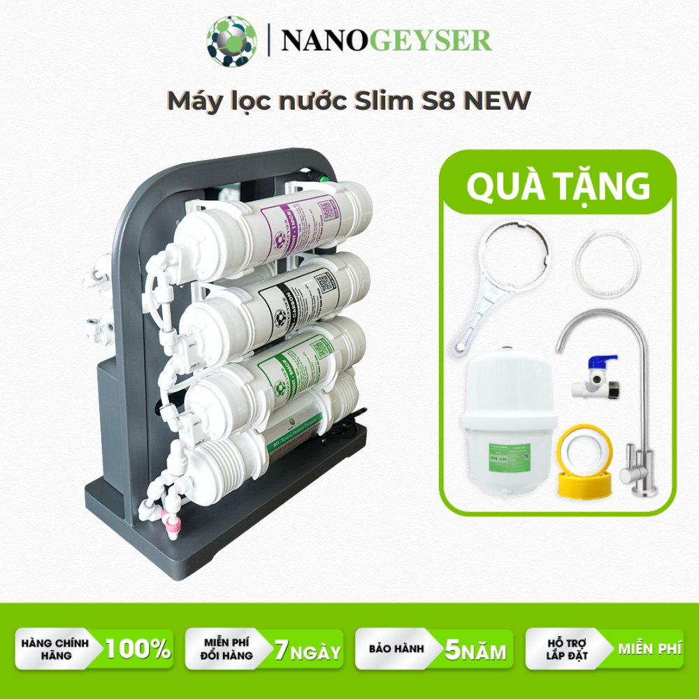 Máy lọc nước Nano Geyser Slim S8 công nghệ RO Hydrogen lọc uống trực tiếp tại vòi
