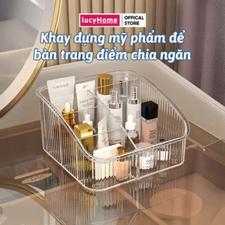 Khay Đựng Mỹ Phẩm Trong Suốt Để Bàn Trang Điểm Kệ Đựng Đồ Makeup Chia Ngăn Gọn Gàng Tiện Lợi