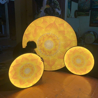 (Size Lớn tới 1m2) Tranh Đèn Hào Quang in Trúc Chỉ Treo Phòng Thờ, Trang Trí Tượng Phật