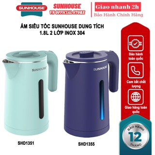 Ấm siêu tốc dung tích 1.8L 2 lớp Inox 304 Sunhouse SHD1351 / 1355 + Mua 3 chiếc tặng bộ máy đo đường huyết