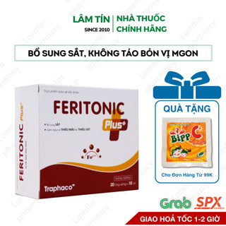 ( Tặng 1 gói bip C ngậm ngon ) Ống Nhựa Bổ Sung Sắt Feritonic Plus Traphaco Giảm Nguy Cơ Thiếu Máu 4 Vỉ x 5 Ống