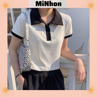Áo Croptop cổ bẻ phối cổ CN-minhon