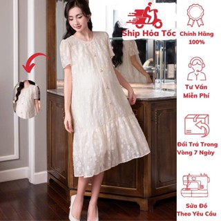 [ GIÁ MỞ BÁN ] ( 40kg - 95kg ) Đầm Bầu , Suông , Voan Nơ Ngọc Hoa Thêu , Form Dễ Mặc , Siêu Mát ,MCN