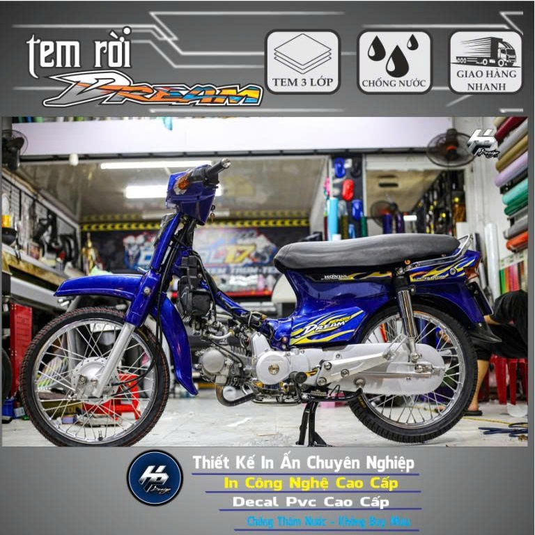 [Tem Xe Dream Lửa] Bộ Tem Rời Dream Đỏ Vàng Xanh | Decal 3 Lớp PVC Cao Cấp - Chống Thấm Nước | Dán X