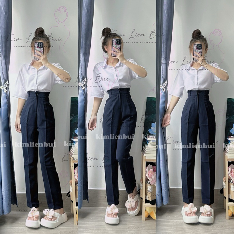 [Mã XĐ1] Quần Tây Xanh Đen 1 Nút Cài Thẳng
