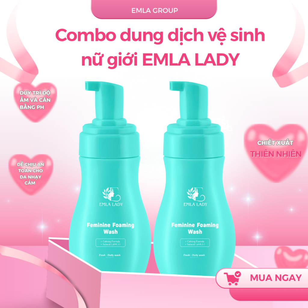 Combo dung dịch vệ sinh nữ giới EMLA LADY, ddvs cho nữ tạo bọt, nước vệ sinh phụ nữ 150ml, lưu hương