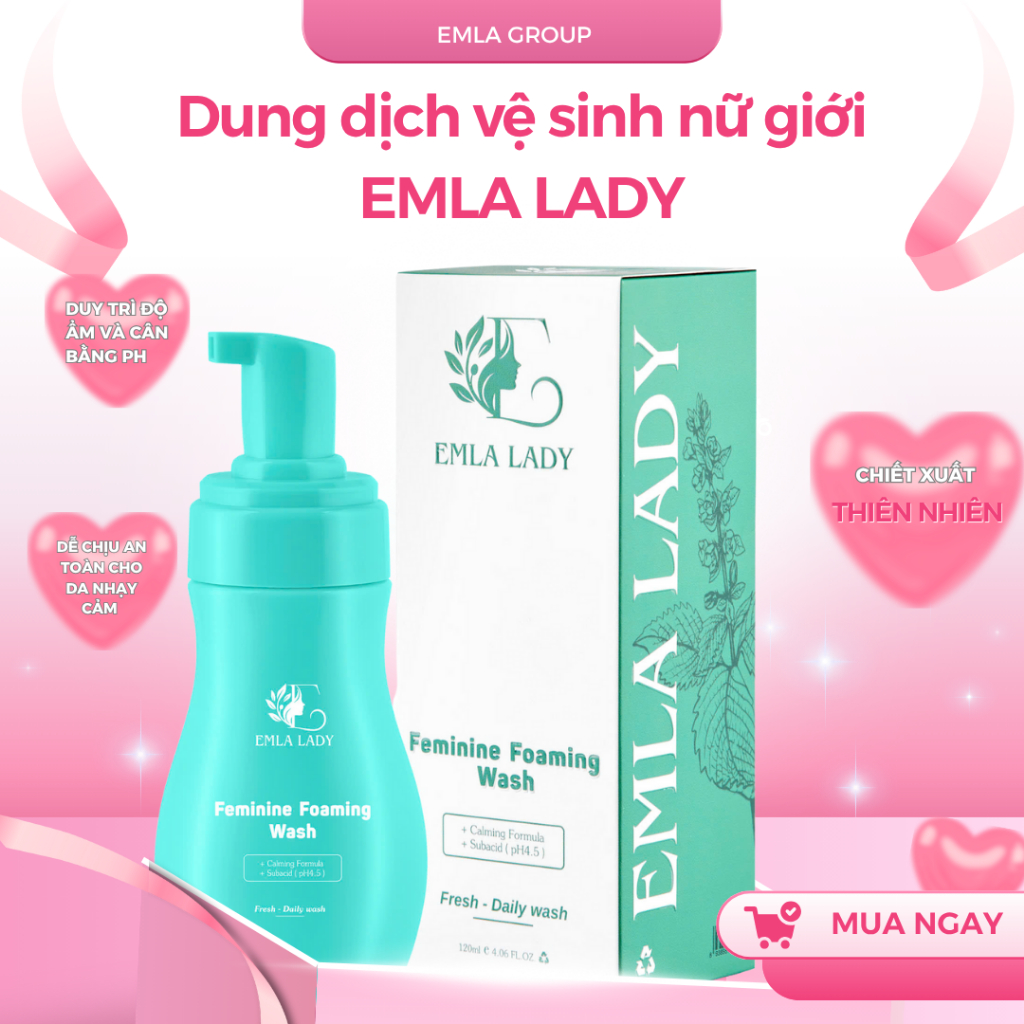 Dung dịch vệ sinh nữ giới EMLA LADY, ddvs phụ nữ tạo bọt, nước vệ sinh phụ nữ 150ml lưu hương 24h