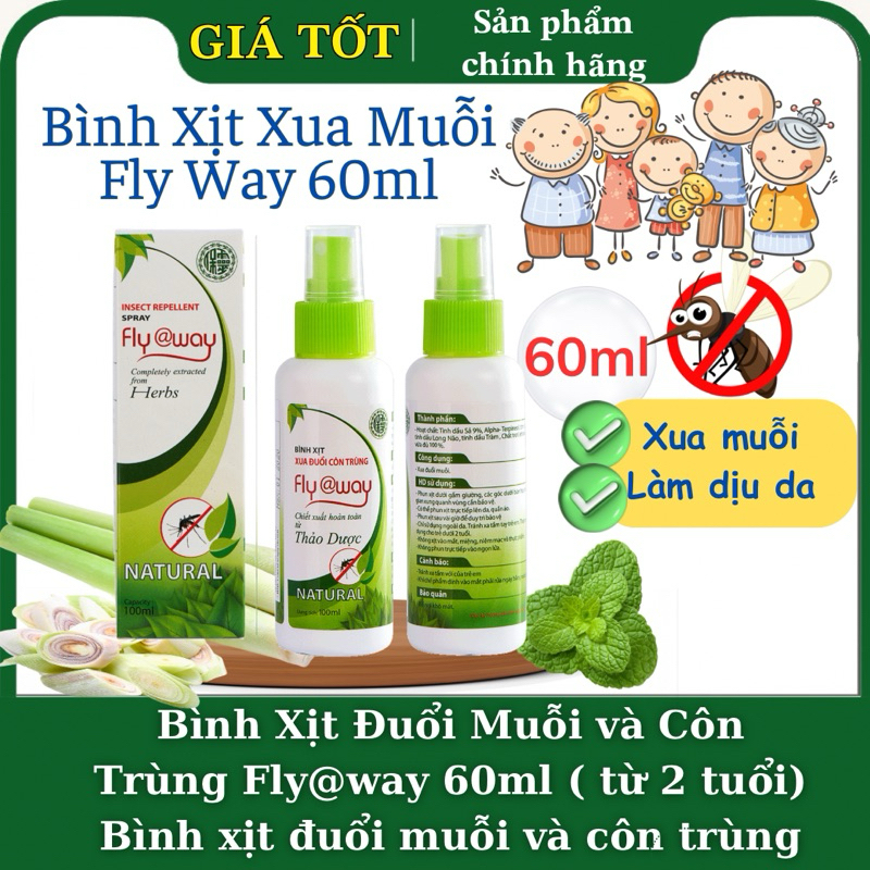 (chính hãng) Bình Xịt Đuổi Muỗi và Côn Trùng Fly@way 60ml Bảo Linh / Cintronela Thái Lan/Lăn muỗi