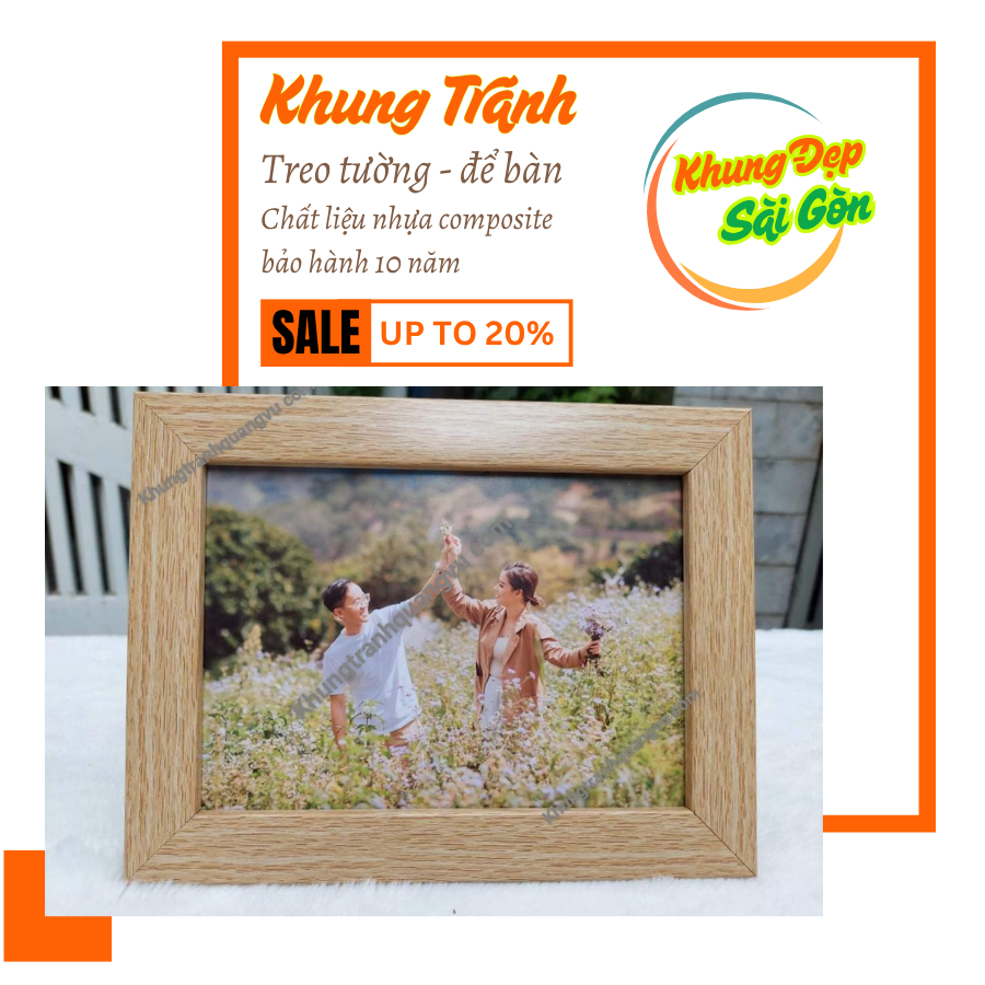 Khung ảnh để bàn 13x18cm có chân chống và móc treo – khung composite cao cấp, mặt mica hoặc kính