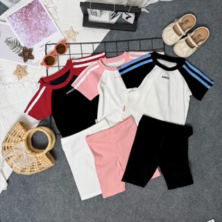  Set Đồ Bộ Bé Gái Áo Cộc Tay Dáng Ngắn Babytee Phối Quần Legging Đùi Cho Bé Vải Zip Mềm Co Dãn 4 Chiều- SIMEEFA 
