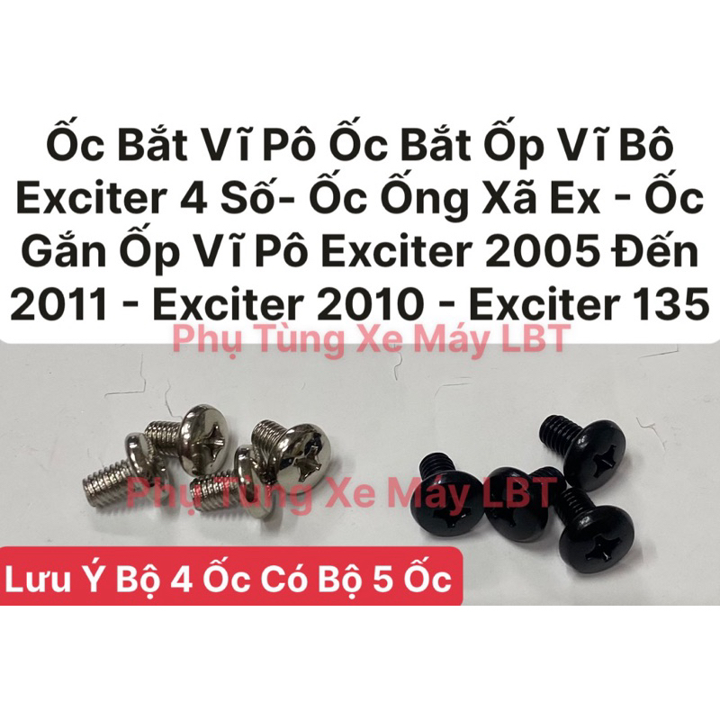 Bộ Ốc Bắt Vĩ Pô Ốc Bắt Ốp Vĩ Bô Exciter 4 Số- Ốc Ống Xã Ex - Ốc Gắn Ốp Vĩ Pô Exciter 2010 - Exciter 
