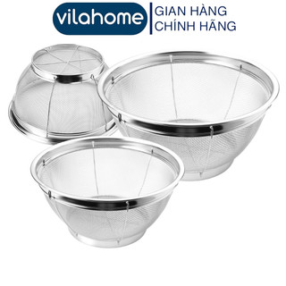   4 Cỡ  Rá Vo Gạo Vilahome Rổ Inox Dày Lòng Sâu Mắt Lưới 1.5mm Rửa Rau Củ Đựng Hoa Quả 