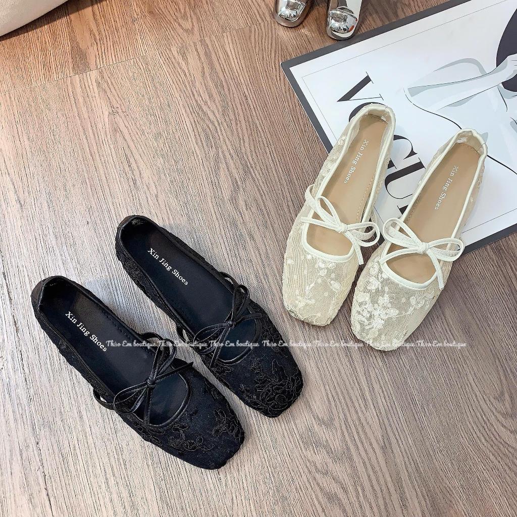 Giày búp bê lưới ren thêu hoa của Thảo Em Boutique