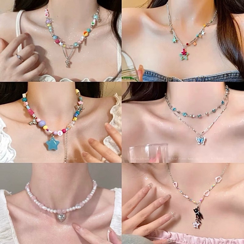 (Sẵn-Hoả Tốc) Vòng cổ Nhiều Màu Ngôi Sao Trái Tim Kẹo Ngọt phong cách Y2K cá tính, phụ kiện trang sứ