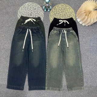 Quần jean nữ bò xuông lưng thun dáng rộng thoải mái [M38]