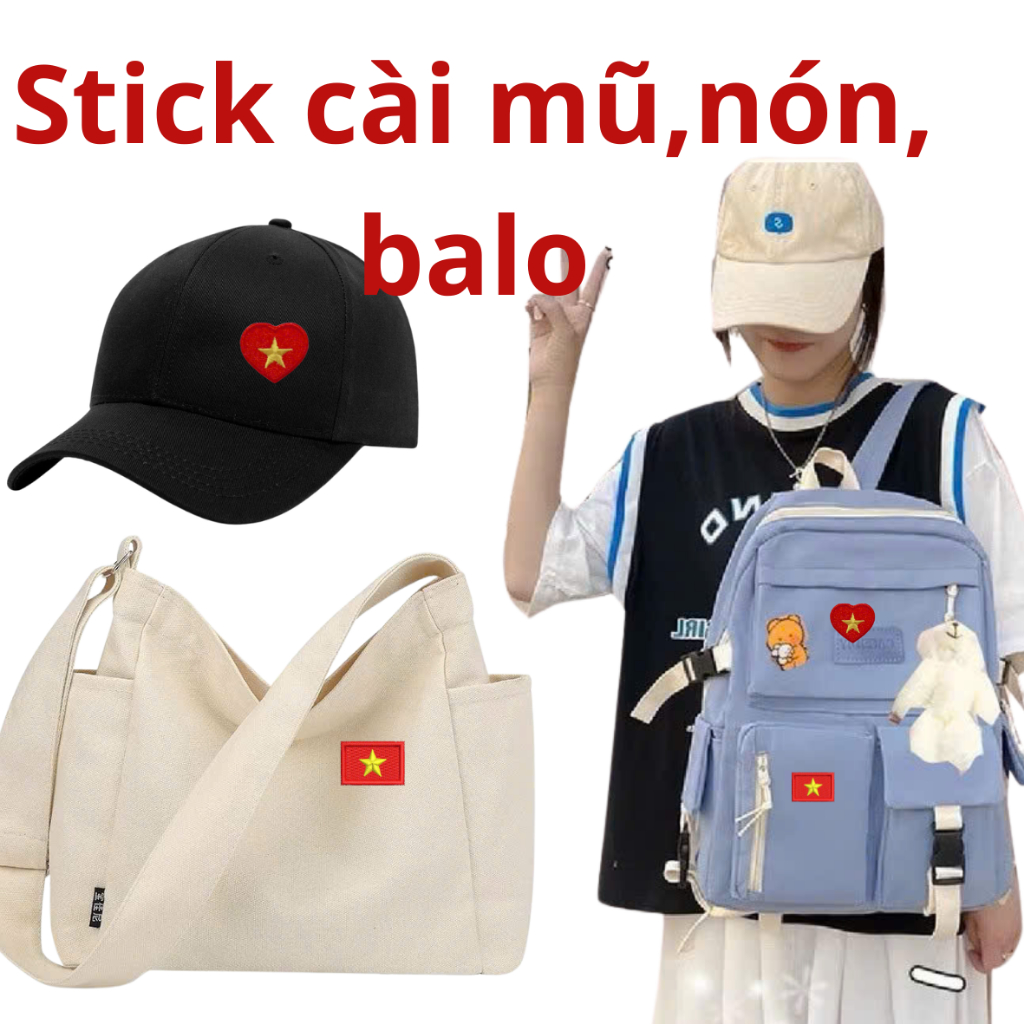 Huy hiệu in thêu hình lá cờ đỏ sao vàng Việt Nam cài áo, sticker cờ Tổ Quốc ghim, túi, mũ, nón, balo dịp Quốc khánh 2/9