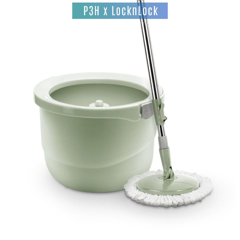 Bộ Lau Nhà Xoay Tay Mini Thép Không Gỉ Ettom Lock&Lock ETM498MITS2 (Kèm 4 Bông Lau) – Màu Xanh Mint P3H