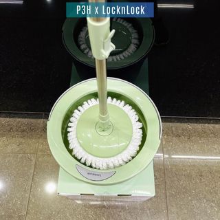 Bộ Lau Nhà Xoay Tay Mini Thép Không Gỉ Ettom Lock&Lock ETM498MITS2 (Kèm 4 Bông Lau) – Màu Xanh Mint P3H