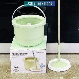 Bộ Lau Nhà Xoay Tay Mini Thép Không Gỉ Ettom Lock&Lock ETM498MITS2 (Kèm 4 Bông Lau) – Màu Xanh Mint P3H