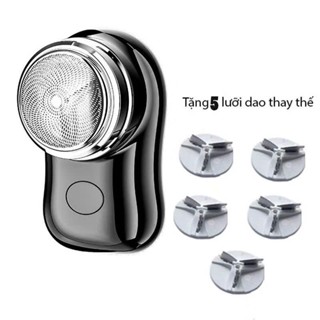 [Tặng 5 Lưỡi Dao Thay Thế ] Máy Cạo Râu Nam Mini Bỏ Túi Sạc Pin Tiện Lợi, 3 Lưỡi Tự Mài Độ Bền Cao