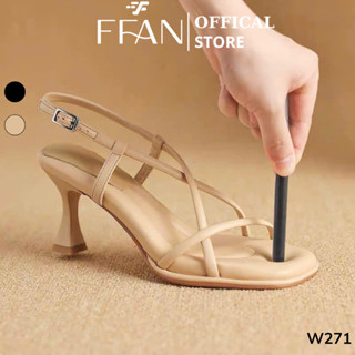 Guốc sandal cao gót nữ mũi vuông gót nhọn 7 phân w271 dép [lót êm] FFAN STORE màu đen be quai dây