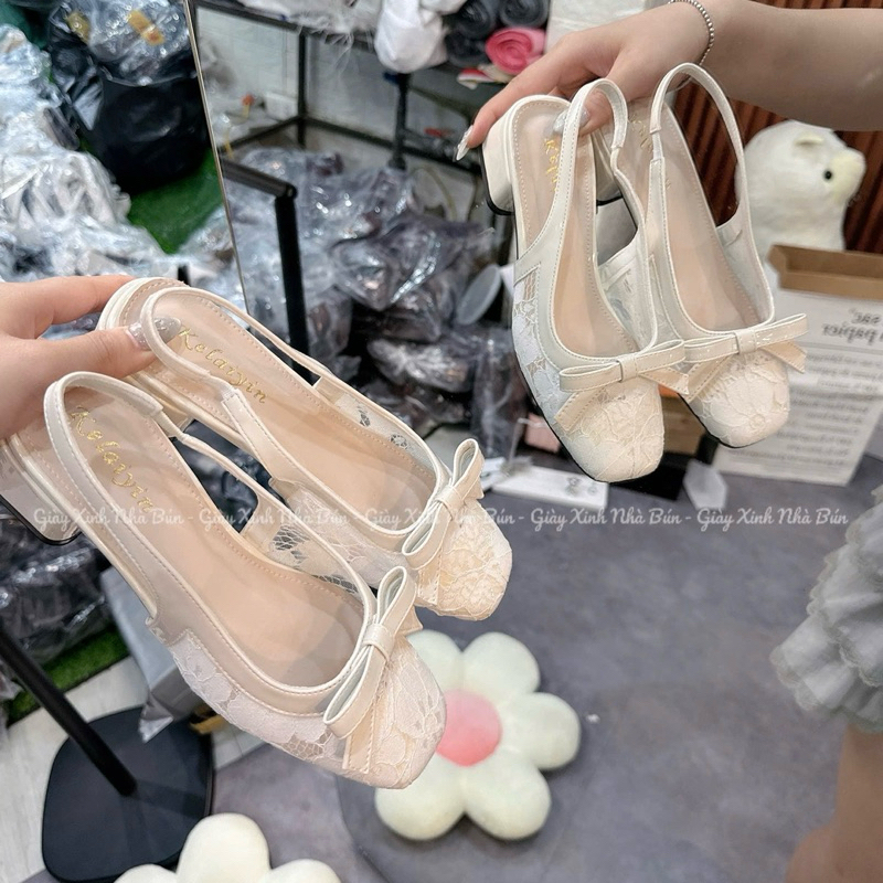 Giày cao gót 4p, 6p và bệt đế vuông búp bê khoá nơ (hh11). Chuẩn size