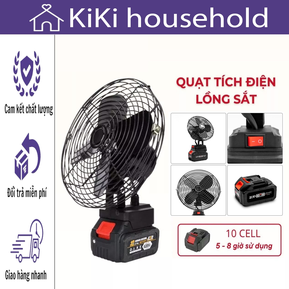 Quạt Tích Điện Để Bàn Mang Theo 2 Chế Độ Gió Pin Trâu Rời 10 Cell 48v Dùng Liên Tục 8h Siêu Khoẻ