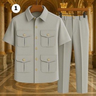 Bộ Sơ Mi Trung Niên 4 Túi Sang Trọng [KYGIA] Set bộ quần áo nam chất liệu cao cấp cho người lớn tuổi