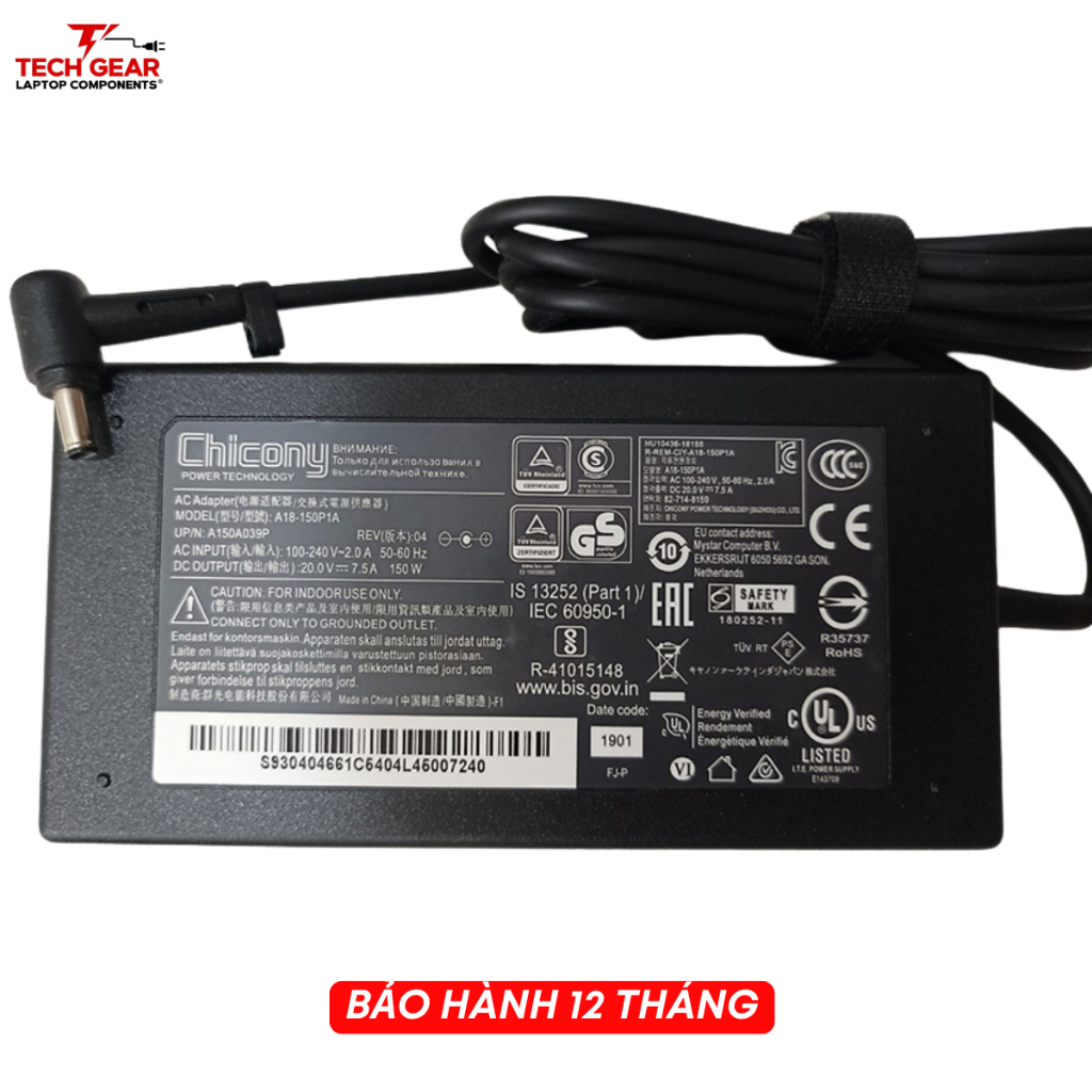 Sạc Laptop MSI Gaming, Sạc CHICONY, Sạc MSI BRAVO, MSI GF63, 19.5V 20V 6.15A/7.7A/9A/9.23A 120W 150W 180W, BH 12 Tháng | BigBuy360 - bigbuy360.vn