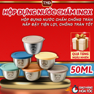  Hộp đựng nước chấm inox 304 chống tràn 50ml có nắp đậy tiện lợi an toàn không gỉ 