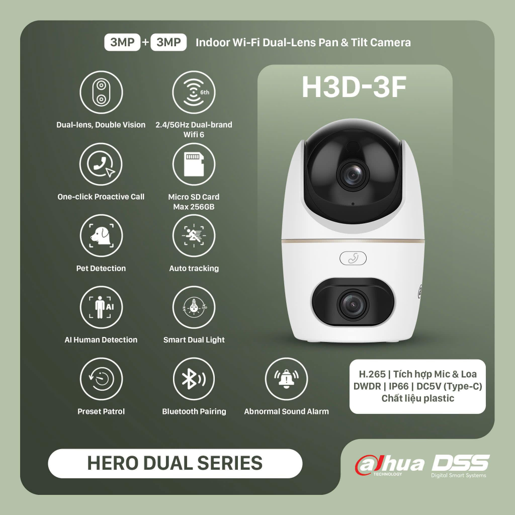 Camera Trong Nhà Dahua 2 Ống kính – Xoay ngang dọc, Báo động nhanh, Wi-Fi