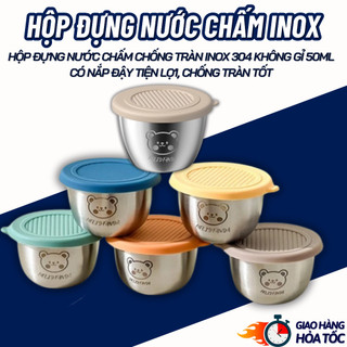  Hộp đựng nước chấm chống tràn inox 304 không gỉ 50ml Chén đựng nước chấm có nắp tiện lợi an toàn 