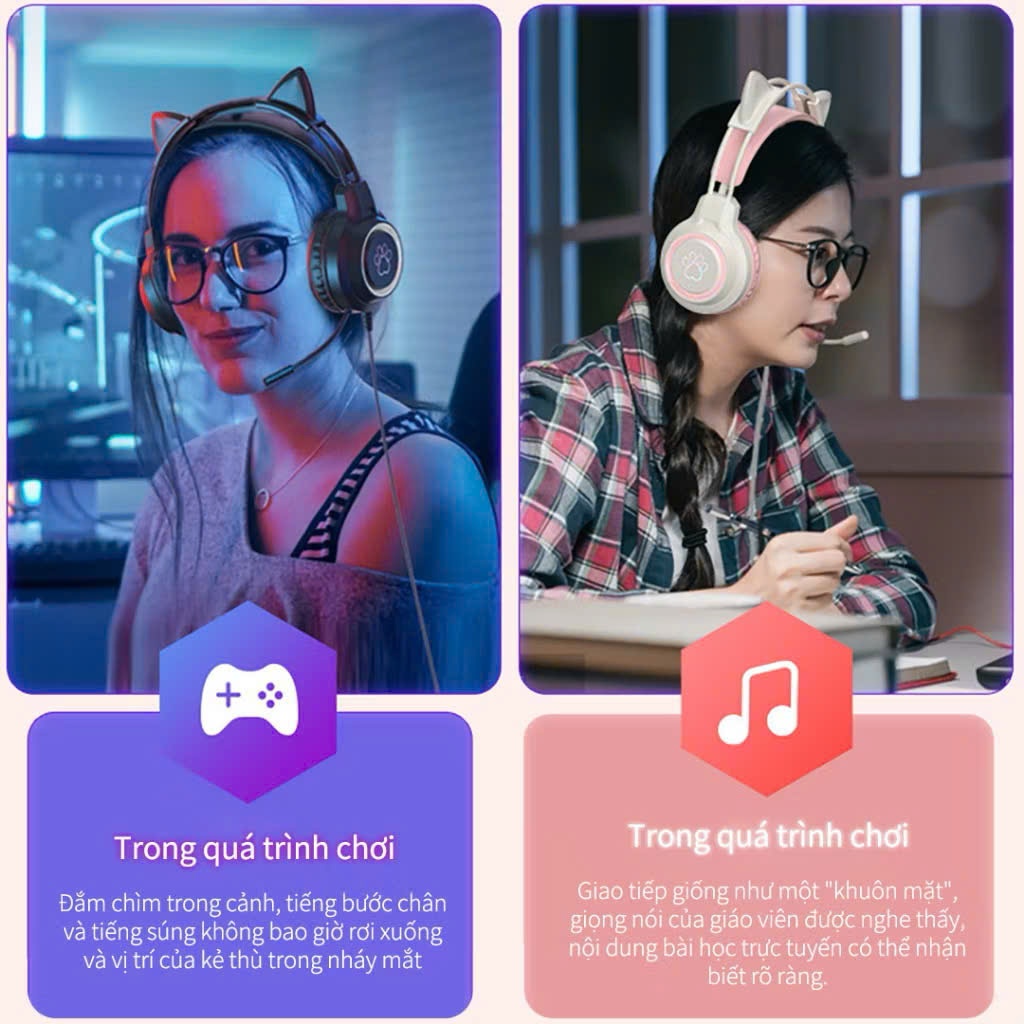 Tai Nghe Mèo Chụp Tai Có Dây Kèm Micro,Tai Nghe Dễ Thương SY-G35 Chơi Game Học Online Có Đèn RGB Led | BigBuy360 - bigbuy360.vn
