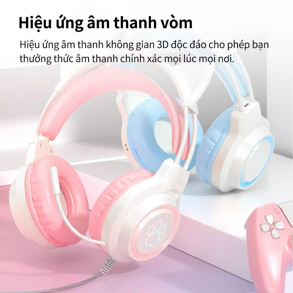 Tai Nghe Mèo Chụp Tai Có Dây Kèm Micro,Tai Nghe Dễ Thương SY-G35 Chơi Game Học Online Có Đèn RGB Led | BigBuy360 - bigbuy360.vn