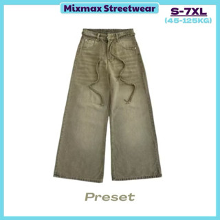 [SẴN HOẢ TỐC-CÓ BIG SIZE] Quần bò jeans ống rộng kèm dây belt màu Preset wash ánh vàng retro hiphop unisex siêu chất
