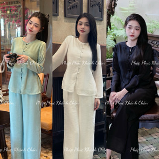   Freeship - M1  Bộ Pháp Phục Diệu An Cổ Tròn Nút Bọc Bộ Lam Đi Chùa 