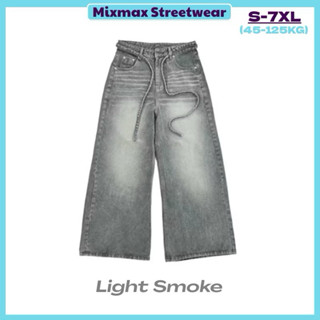 [SẴN HOẢ TỐC-CÓ BIG SIZE] Quần bò jeans ống rộng kèm dây belt màu Light Smoke xám khói wash hiphop unisex siêu chất