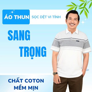 Áo Thun  Nam Cho Bố Sọc Ngang Có Cổ Bẻ Có Túi  Phông Trung Niên
